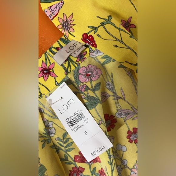 NWT LOFT yellow floral wrap midi skirt. Size 6. - Picture 2 of 7